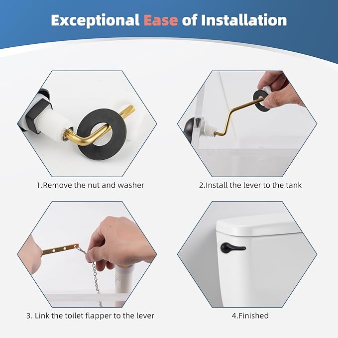 iFealClear Universal Metal Toilet Tank Flush Lever Replacement, Side Mount Toilet Handle Replacement Kit, Solid Brass Toilet Trip Lever Fits Most Toilets, Stainless Steel Chain, Matte Black