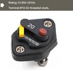 20 Amp Panel Mount Circuit Breaker 12V - 32V DC with Manual Reset Switchable for Boat Marine Car Battery Solar System IP66 20A