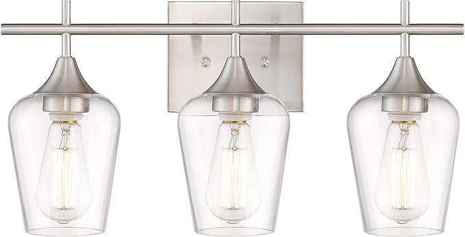 3 Light Bathroom Light Fixtures Over Mirror, 21 Inch Brushed Nickel Bathroom Vanity Lights, Modern Farmhouse Bath Wall Sconces with Clear Glass Shade, WL9167-3C