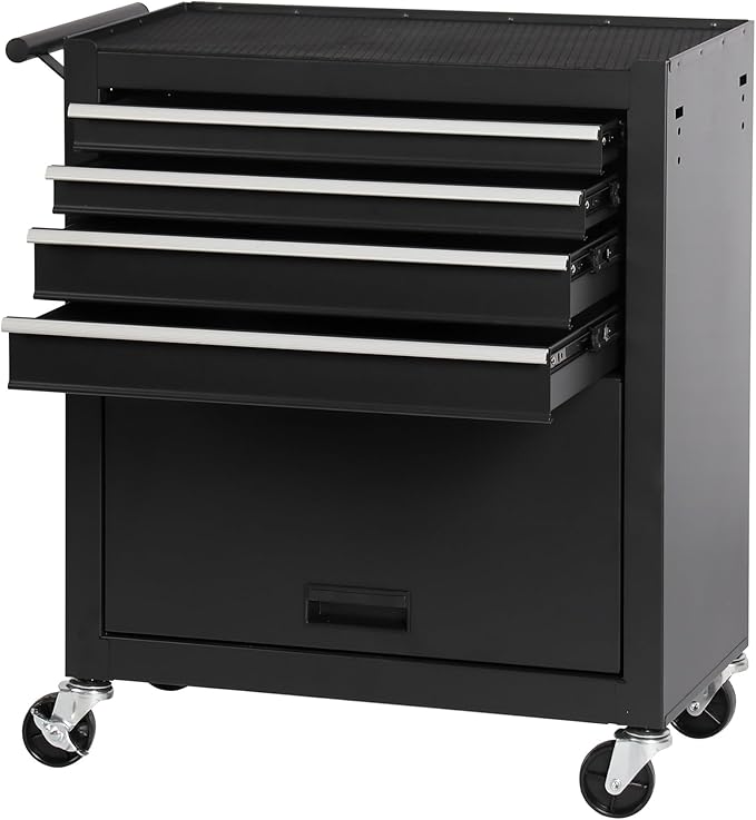 4 Drawers Metal Rolling Tool Chest on Wheels with Lockers, Tool Box Tool Trolley Organizer Cart, Multifunctional Drawers Rolling Storage Tool Case for Garage, Repair Shop(BLACK)