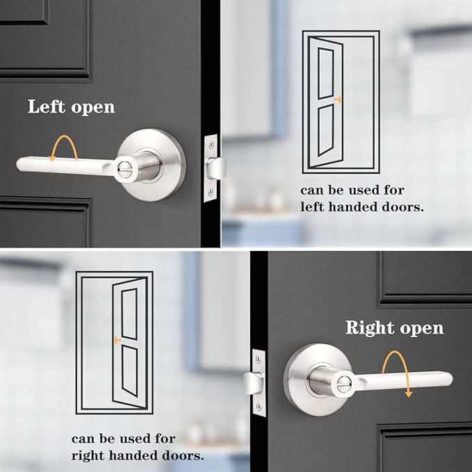 Probrico Satin Nickel Privacy Door Lever, Flat Interior Bath/Bed Door Handle, Reversible for Right & Left Handed Bedroom/Bathroom Doors, 1 Pack
