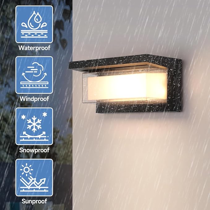 Outdoor Wall Lights, 24W LED 3 Color Exterior IP65 Outdoor Wall Lights Exterior, Porch Wall Sconce with Double Shade, Modern Matte Black Wall Lamps for Patio Front Door Entryway, 4-Pack