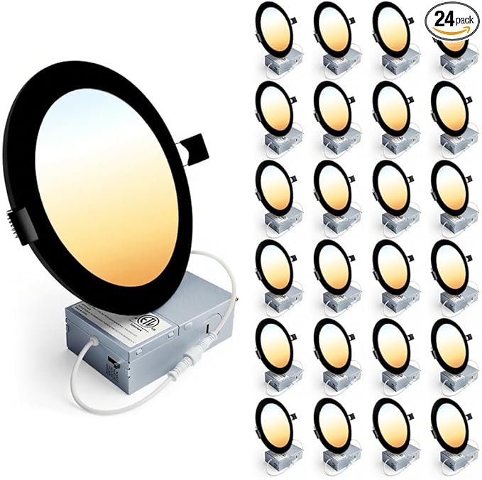 Ensenior 24 Pack 6 Inch LED Recessed Ceiling Light, Dimmable, 2700K-5000K 5CCT, 1200LM 12W 120V, High Brightness Dimmable Canless Wafer Downlight - ETL&FCC&IC