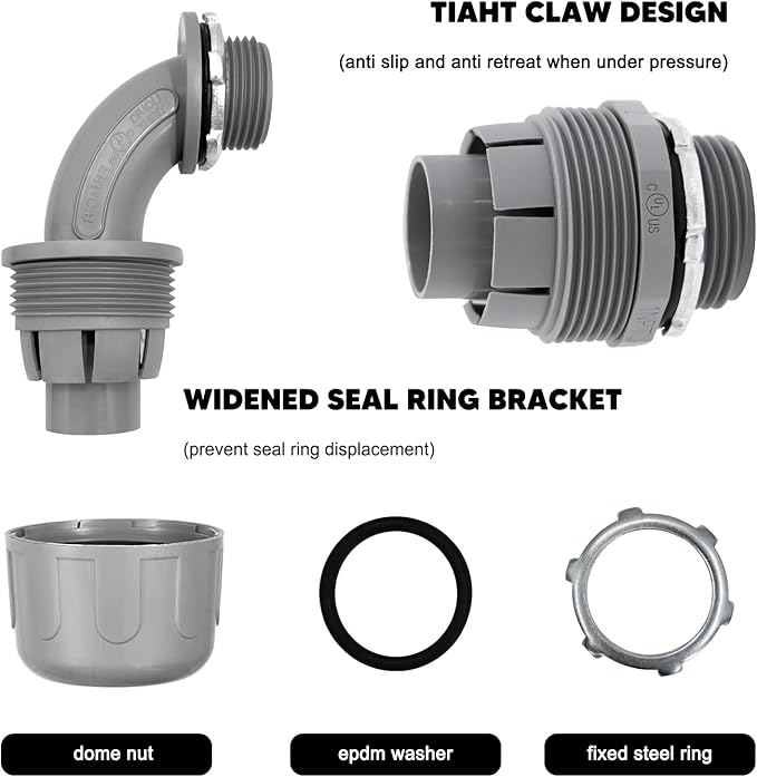 1-1/2 inch PVC Flexible Conduit Connector UL Listed Conduit Connector Fittings 12 Pack (8 Pcs 180D/4 Pcs 90D)