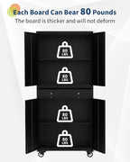 GarveeHome 72" Metal Storage Cabinet with Wheels, Locking Doors & 2 Drawers,Heavy Duty Rolling Garage Organizer with 3 Adjustable Shelves (with Wheels, with 2 Draws)