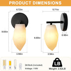 Alabaster Wall Sconce, Spanish Marble Wall Light, Modern Wall Sconce for Bathroom, Hardwired Wall Lighting for Living Room, Wall Lamp for Bedroom Hallway Stairs, Black