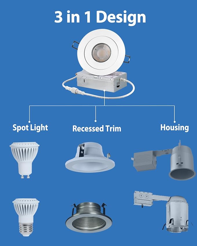 4inch Gimbal LED Recessed Light Recessed LED 4 inch White Swivel Gimbal Canless Light 360° Rotation 90° Tilt 4" 9W Eyeball Lighting Dimmable Adjustable Can Spotlights 5CCT White 4 inch 6 Pack