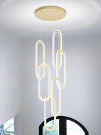 Flashing God Modern Chandelier,Gold Chandeliers 6 Ring Led Foyer Chandeliers,Larger High Ceiling Chandelier for Living Room,Rectangle Chandelier for Entryway Staircase