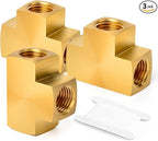 GASHER 3 Pcs Brass Barstock Tee, 3/8" x 3/8" x 3/8" NPT Female Pipe Fittings