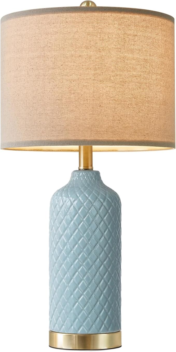 24.25" Modern Ceramic Blue Lamps for Living Room & Bedside, Farmhouse & Boho Style, Coastal & End Table Lamps