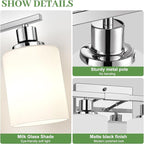4-Light Vanity Light with Milky White Shades, Chrome Bathroom Lighting Fixtures Over Mirror, Modern Bathroom Wall Lamp for Mirror Living Room Cabinet Bedroom