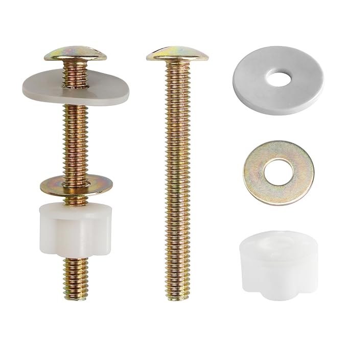 Toilet Screws Replacement Kit, Heavy Duty Toilet Seat Fastener with Plastic Nut and Metal and Rubber Washers, Universal Toilet Bolt and Screw Set for Top Mount Toilet Lid Hinge (MFL18)