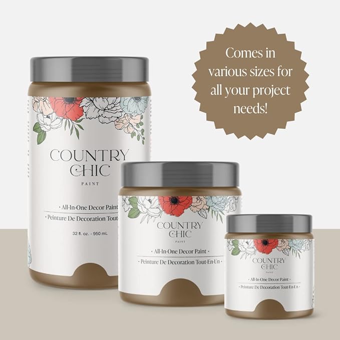 Country Chic All-in-One Chalk Paint for Furniture, Cabinets, Home Decor, Eco-Friendly, Matte Finish, Built-In Primer & Top Coat for Wood, Metal - Driftwood (Brown) - Quart 32 oz (950 ml)