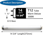 Valoisa 15 Inch F14T12 14 Watt T12 Soft White Fluorescent Bulb,14-Watt 14 3/4-Inch T12 Under Cabinet Light Bulb,3000K,G13 Base,3 Pack