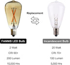 6pcs ST38 Edison Small Bulb 2W Equivalent to 10W-15W-20W E12 Base Warm Amber Glass LED Bulbs for Chandeliers Fans Candelabras Outdoor ST38 String Lights