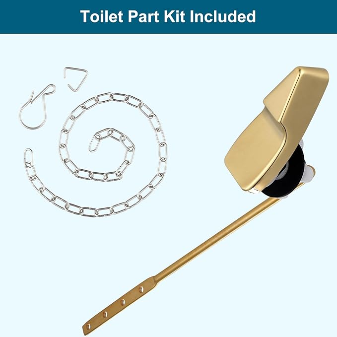 Hygie Rinse Front Mount Metal Toilet Handle Replacement Kit Compatible with American Standard/Mansfield/Gerber/TOTO/Kohler Toilet, Toilet Tank Flusher Lever with Flapper Chain, Shiny Gold