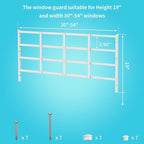Fixed Window Safety Guard 19”x 54” Adjustable Width Prevents Accidental Falls, Non-Egress, Tamper Resistant Screws Included, White, Single Pack