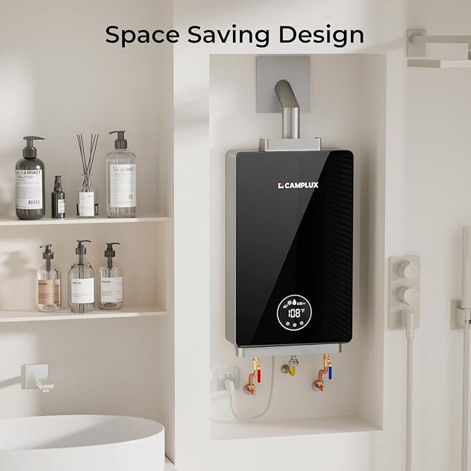 CAMPLUX Propane Tankless Water Heater, Instant Hot Water Heater, 3.18 GPM On Demand, Propane, Indoor, Black