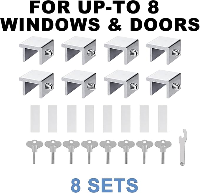 8 Sets Sliding Window Locks for Up and Down Windows,Easy to Install Vertical & Horizontal Window Security Locks,Adjustable Aluminum Window Stopper Lock