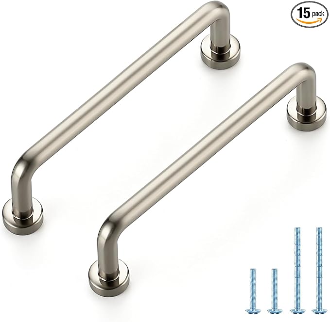 JOY DECOR Cabinet Pulls – 3-3/4 Inch Hole Center, Brushed Nickel, 15 Pack, Zinc Alloy Cabinet Handles for Drawers & Cupboard – Vintage Style Hardware for Kitchen, Bathroom, Dresser, Furniture Makeover