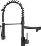 AIMADI Black Kitchen Faucet with 2 Function Sprayer,Commercial Stainless Steel Single Handle Single Hole Spring Matte Black Kitchen Faucet