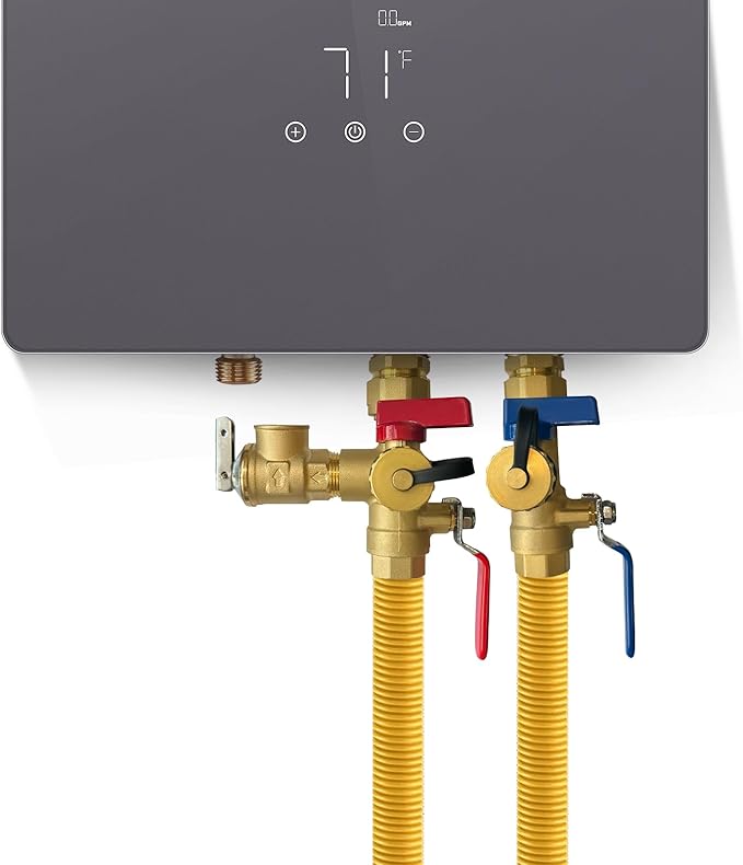 CAMPLUX 3/4 Inch IPS Isolator Tankless Water Heater Service Valve Kit, with Pressure Relief Valve, Clean Brass Construction