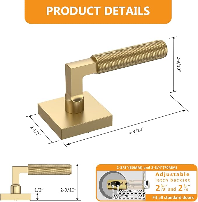 Amerdeco 1 Pack Champagne Bronze Passage Door Handles,Heavy Duty Non-Locking Door Lever for Hall, Closet,Office Area, Shopping Malls AM0021
