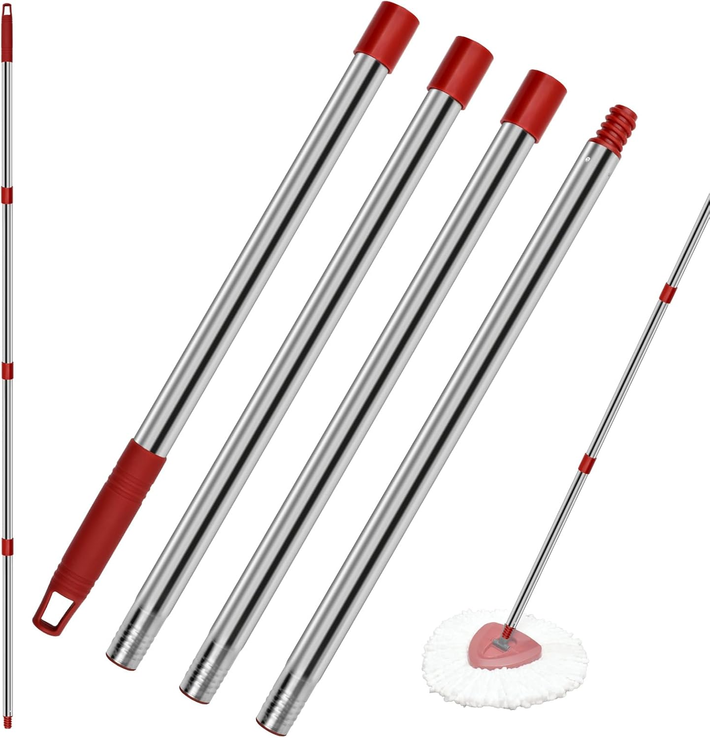 4 Section Spin Mop Replacement Handle for O Cedar Mop Handle for Ocedar Spin Mop Handles to Floor Clean Adjustable 30" to 58" Length Mop Stick Pole Handle, American Screw Joint (Mop Head Not Included)