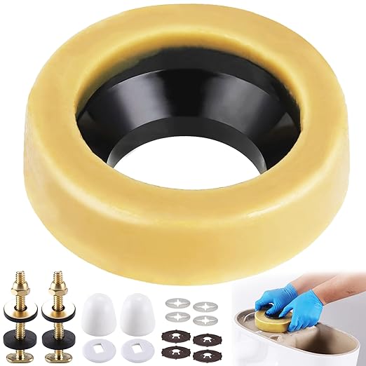 Toilet Wax Ring Replacement Kit, Wax Ring for Toilet Base with Brass Bolt for 3-Inch or 4-Inch Floor-Mounted Toilet Drain Pipe