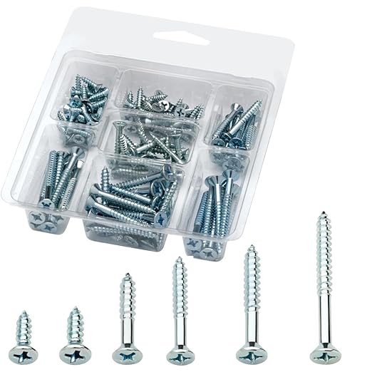 Rocky Mountain Goods Wood Screws Assortment Kit – 140 pcs Screw Set with 1/2", 3/4", 1", 1-1/4", 1-1/2", 2" Phillips Flat Head Screws – Zinc Plated Assorted Wood Screws for DIY, Furniture, Woodworking