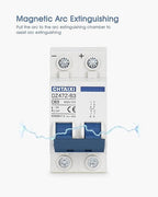 DC Miniature Circuit Breaker, 2 Pole 500V 63 Amp Isolator for Solar PV System, Thermal Magnetic Trip, DIN Rail Mount, Chtaixi DC Disconnect Switch C63