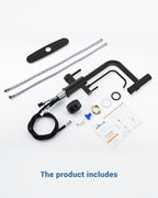 APPASO Kitchen Faucet with Water Filter, 2 Handle Waterfall 3 in 1 Kitchen Faucet, Black Kitchen Sink Faucet, 3 Hole Kitchen Faucets with Pull Down Sprayer (Without Water Filtration Device)