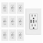 ELEGRP USB Outlets Receptacles, 3-Port Wall Outlet, 30W 6.0A Electrical Outlet, 15 Amp Tamper-Resistant Outlet with Type C Ports, UL Listed, Screwless Wall Plate Included, 10 Pack, Matte White