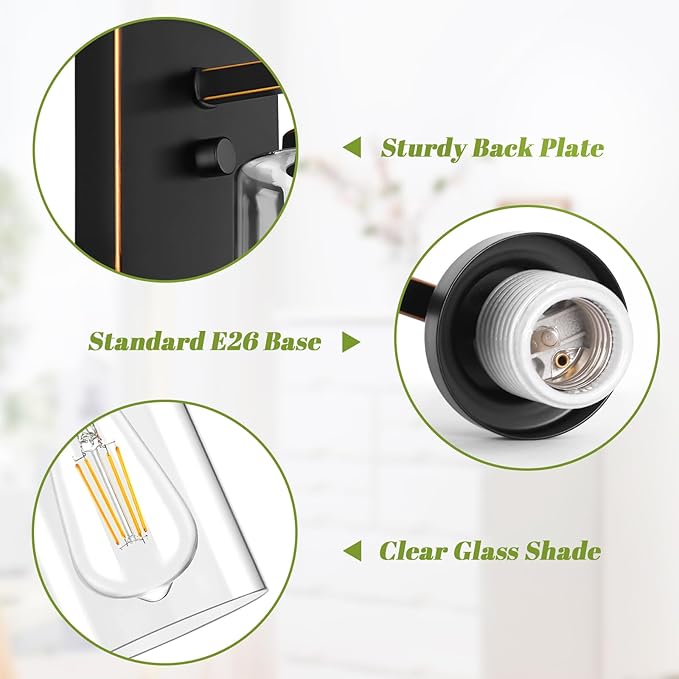 Set of 2 Wall Sconces for Bathroom, Modern Vanity Light Fixtures, Bronze Wall Mount Lighting Lanterns, Farmhouse Wall Lights with Clear Glass Shade for Bedroom Living Room Mirror Hallway Kitchen