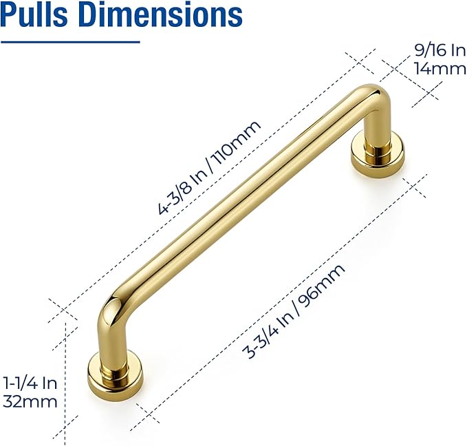 JOY DECOR Cabinet Pulls – 3-3/4 Inch Hole Center, Polished Brass, 30 Pack, Zinc Alloy Cabinet Handles for Drawers & Cupboard – Vintage Style Hardware for Kitchen, Bathroom, Dresser, Furniture Makeover