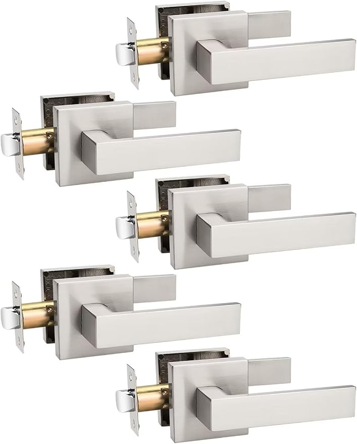 5 Pack Brushed Nickel Passage Door Levers Interior Door Handles, Heavy Duty Closet Hallway Door Handle Sets