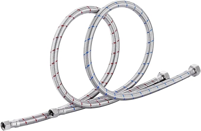 48'' Length Faucet Supply Line, Stainless Steel Braided cUPC Sink Hose with G1/2" FIP x 3/8" Compression Supply Hose for Sink Faucet Bathroom Kitchen Faucet Connector Water Supply Line 2 PCS