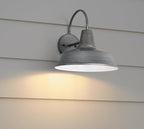 Builder Essentials Heritage Collection Gooseneck RLM Style Outdoor Farmhouse Barn Light with 12in Shade in Anti-Rust Brushed Nickel Finish, Overall Extension 14in E26 Base Lamp