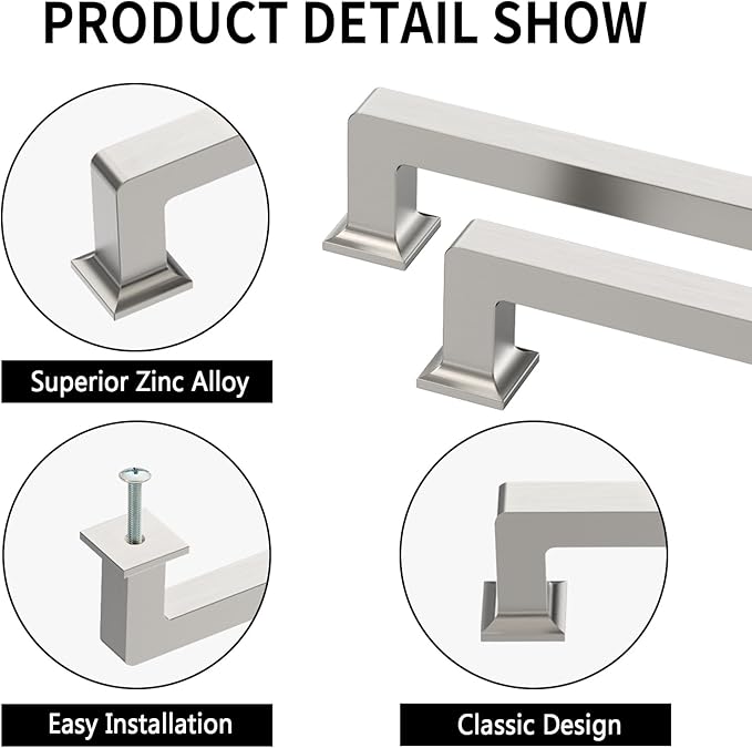 10 Pack 7.5"(192mm) Brushed Satin Nickel Cabinet Pulls Kitchen Cabinet Handles Drawer Pulls Cupboard Hardware for Cabinets CK0078