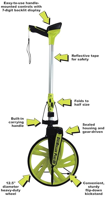 Calculated Industries #6575 DigiRoller Plus III 12.5 Inch Estimators Electronic Distance Measuring Wheel with Large Backlit Digital Display; Measure in Feet, Inches, Meters, Yards; FREE Carrying Pack