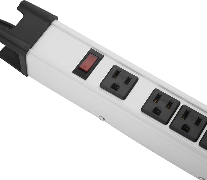 Heavy Duty Surge Protector Power Strip - 6 Outlet Industrial With 15A, Shop Workshop Garden Metal, 6FT Cord, 1200 Joules, ETL Listed (15FT, Grey)