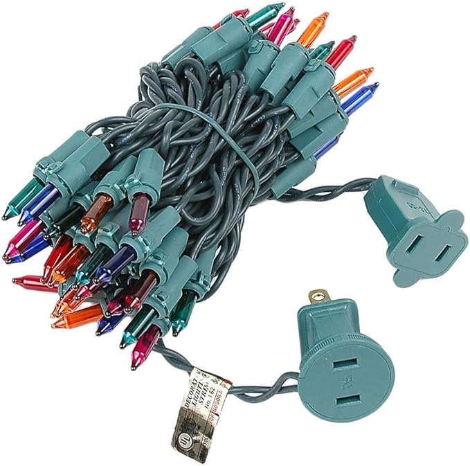 Novelty Lights 11 Feet 50 Bulbs Traditional Incandescent Mini Lights, Multicolor on Green Wire with 2.5" Spacing, Commercial Grade and UL Listed for Indoor/Outdoor Use, End-to-End Connectable