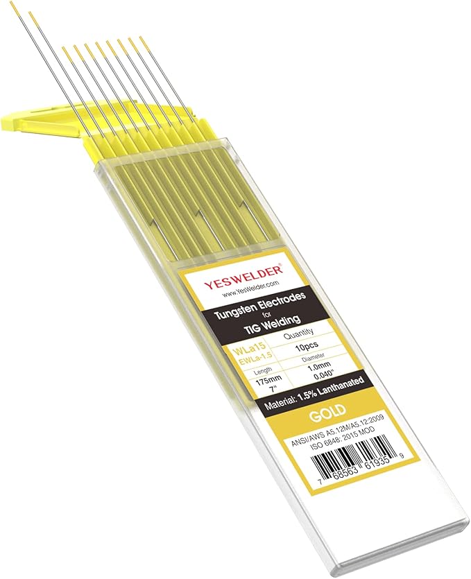YESWELDER TIG Welding Tungsten Electrode 1.5% Lanthanated .040"x7" (Gold, WL15/EWLa-1.5) 10-pk