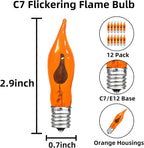 12 Pack C7 Orange Flame Light Bulbs Flickering Orange Light Bulb for Halloween Fall Decor for Home Fireplace Chandelier Electric Candles & Fall Halloween String Light Bulbs Replacement, E12 Base, 1W