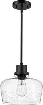 Emak 10 Inch Large Pendant Light, Black Pendant Lights Kitchen Island with Seeded Glass Shade, Modern Farmhouse Island Lights for Kitchen, Dining Room, Entrance, PL126-BK-SG