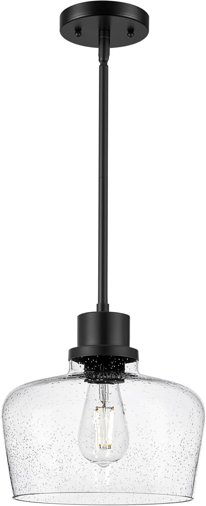 Emak 10 Inch Large Pendant Light, Black Pendant Lights Kitchen Island with Seeded Glass Shade, Modern Farmhouse Island Lights for Kitchen, Dining Room, Entrance, PL126-BK-SG