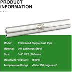 TAISHER 2PCS Stainless Steel Pipe Fittings, 3/4" NPT Female x 3/4" NPT Female Threaded, 12" Length Thickened Nipple Cast Pipe