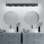 Aipsun 48in Vanity Light Black Bathroom Vanity Lighting Fixtures 6 Light Bathroom Light Fixtures with Clear Glass Shade(Exclude Bulb)