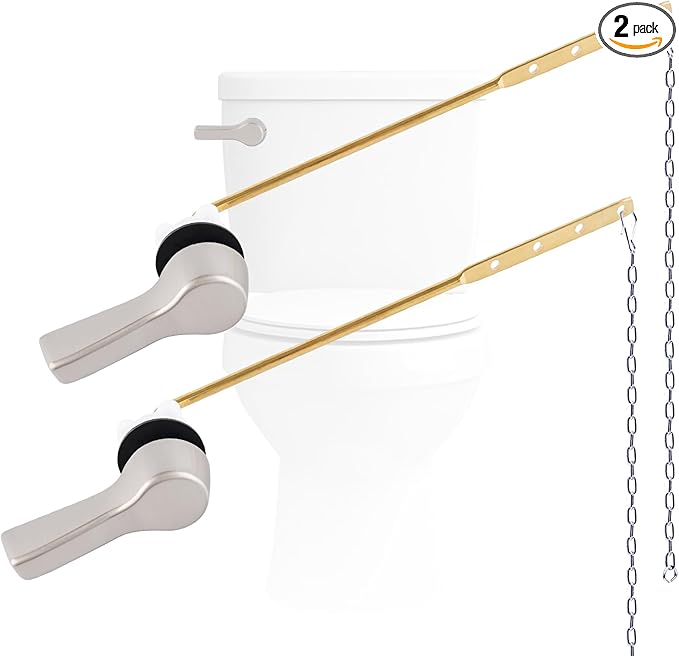 Hygie Rinse 2PCS Metal Toilet Handle Lever Flush Replacement, Universal Front Mount Toilet Handle with Stainless Steel Flapper Chains, Toilet Repair Kit, Brushed Nickel