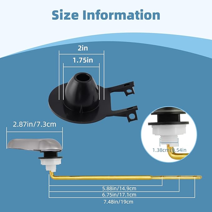 iFealClear Universal Front Mount Toilet Handle Replacement Kit with 2-Inch Rubber Toilet Flapper, Compatible with Kohler, American Standard, TOTO, Mansfield, Brushed Nickel